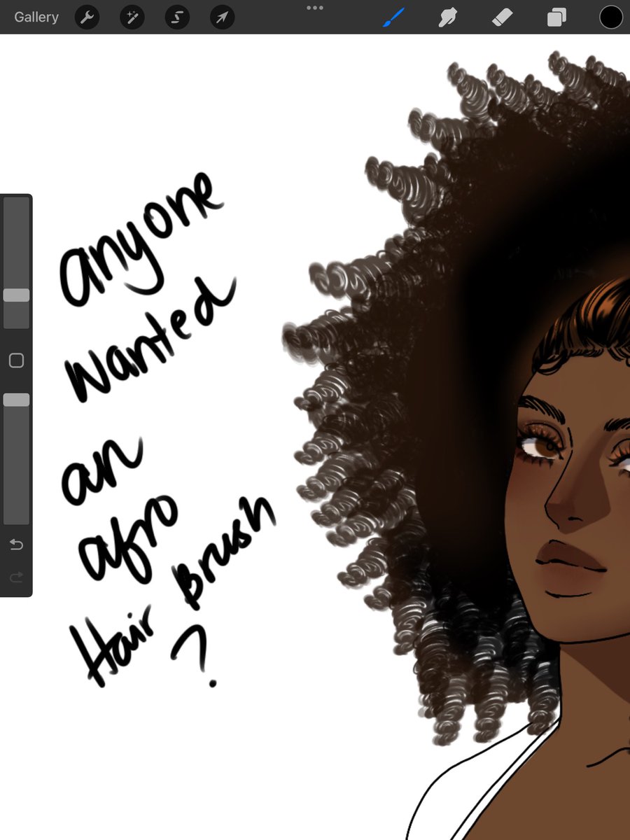 Does anyone wanted an afro hair brush? I’ve been searching for one and all that I find on procreate sites and gumroad needs to be paid (and I’m broke) So I’m giving you this brush for free!!! 

All you need to do is RT and Like so it can also reach others in need!!!

#procreate