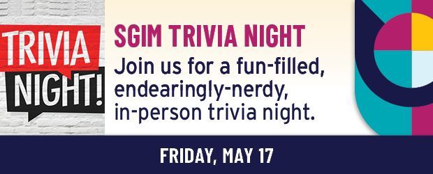 SGIM Trivia is back for #SGIM24! Register a team of up to 5 participants to play in what promises to be a fun-filled, endearingly nerdy, in-person trivia night. Don't miss an opportunity to win awesome prizes & live on in SGIM history. #SGIM24 #SGIMTrivia buff.ly/4402Mek