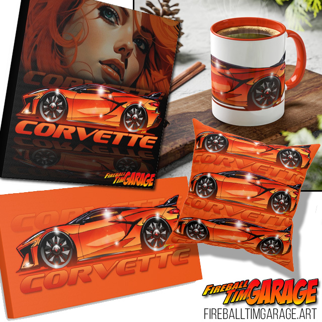 fireballtim's tweet photo. ICONIC CORVETTE ZO6 is Hollywood’s SUPER HEROINE of the Road

I love drawing and designing CARS. And Custom Car Art like today’s CORVETTE ZO6 is my way of expressing that joy and giving you guys something fun and unique for your GARAGE, STUDIO, HOME of just about anywhere. But it’s more than that…

Cars are NEVER seen by themselves, but reflecting the world. So it’s important in most cases to never draw a car without including it’s environment of a compliment. It tells a better story. And today’s CORVETTE ZO6 in Amplify Orange is an example… with a Copper Topped Hollywood Heroine. This is a revised NEW VERSION for your Collection and was a blast to do.

The unveiling of the 2024 CORVETTE Z06 marked a paradigm shift in automotive engineering, blending raw power with sleek aesthetics. This latest iteration exudes a captivating allure reminiscent of Hollywood’s elite super heroines, embodying both strength and grace.

Much like these iconic characters who effortlessly command attention on the silver screen, the Corvette Z06 commands the road with its striking design and formidable performance. Its aerodynamic lines and aggressive stance evoke a sense of power ready to be unleashed, while its refined sexy curves hint at a sophisticated elegance.

Just as super heroines seamlessly balance their strength with finesse, the Z06 effortlessly marries its impressive horsepower with precision handling. Under the hood lies a formidable V8 engine, delivering heart-pounding acceleration and a spine-tingling exhaust note that leaves an indelible impression.

In the realm of Hollywood, super heroines are revered not only for their physical prowess but also for their unwavering confidence and presence. Similarly, the Corvette Z06 exudes an aura of confidence, commanding attention wherever it goes.

With the 2024 Corvette Z06, Chevrolet has once again raised the bar, creating a masterpiece that celebrates the marriage of power and beauty, just like the iconic super heroines that inspire us all.

DID YOU KNOW?? Selecting the right name for a car is crucial and the Corvette’s name carries historical significance. Derived from fast strike ships used in World War II, the name was chosen to evoke speed, agility and power. Unchanged since its inception, it continues to resonate with enthusiasts to this day.