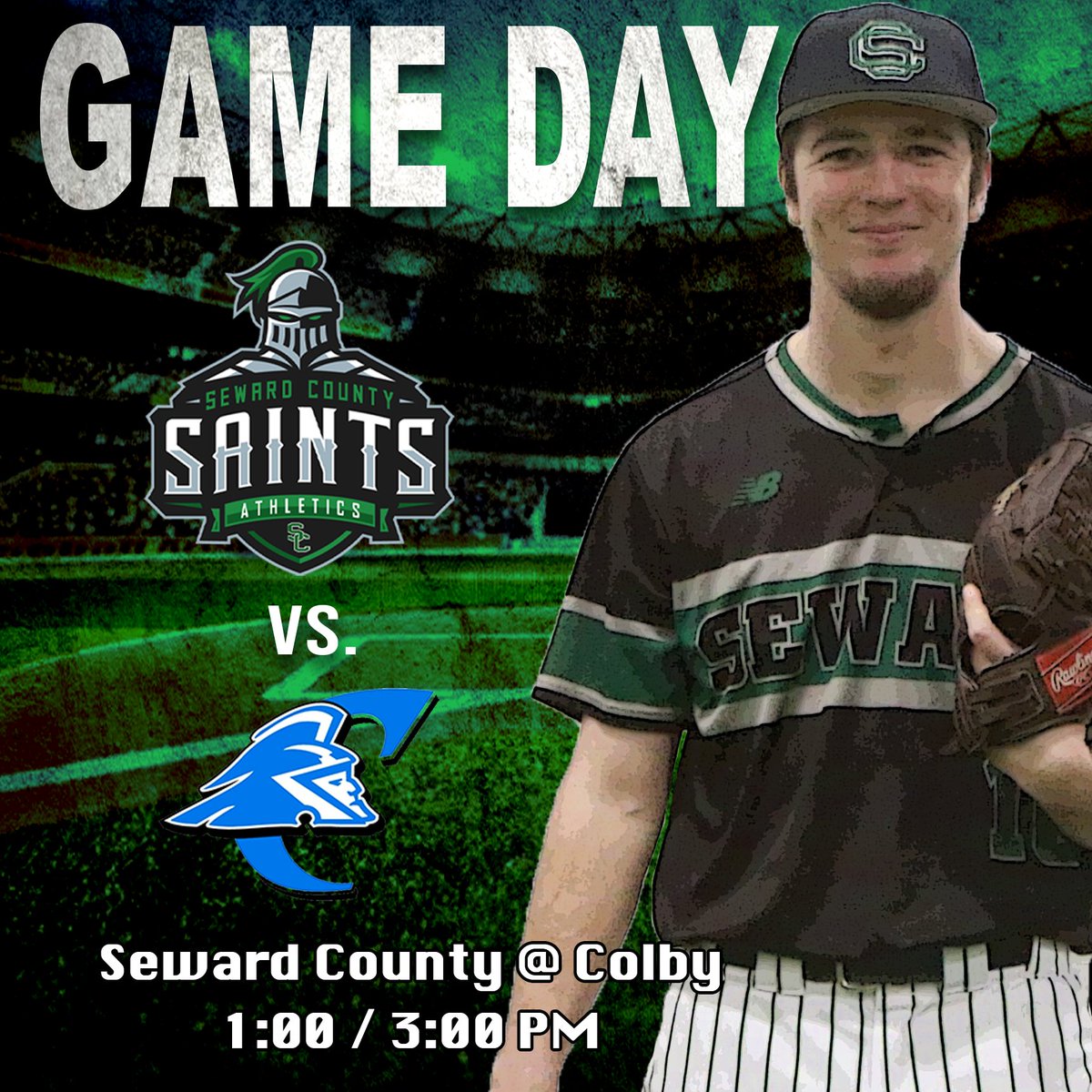 It's Game Day! ⚾️ Seward County is on their home field today to continue their four-game series against the Colby Trojans as they finish game two and three before game four tomorrow 🔗 SewardSaints.com 📌 Brent Gould Field 📺 sewardsaints.com/information/SC…