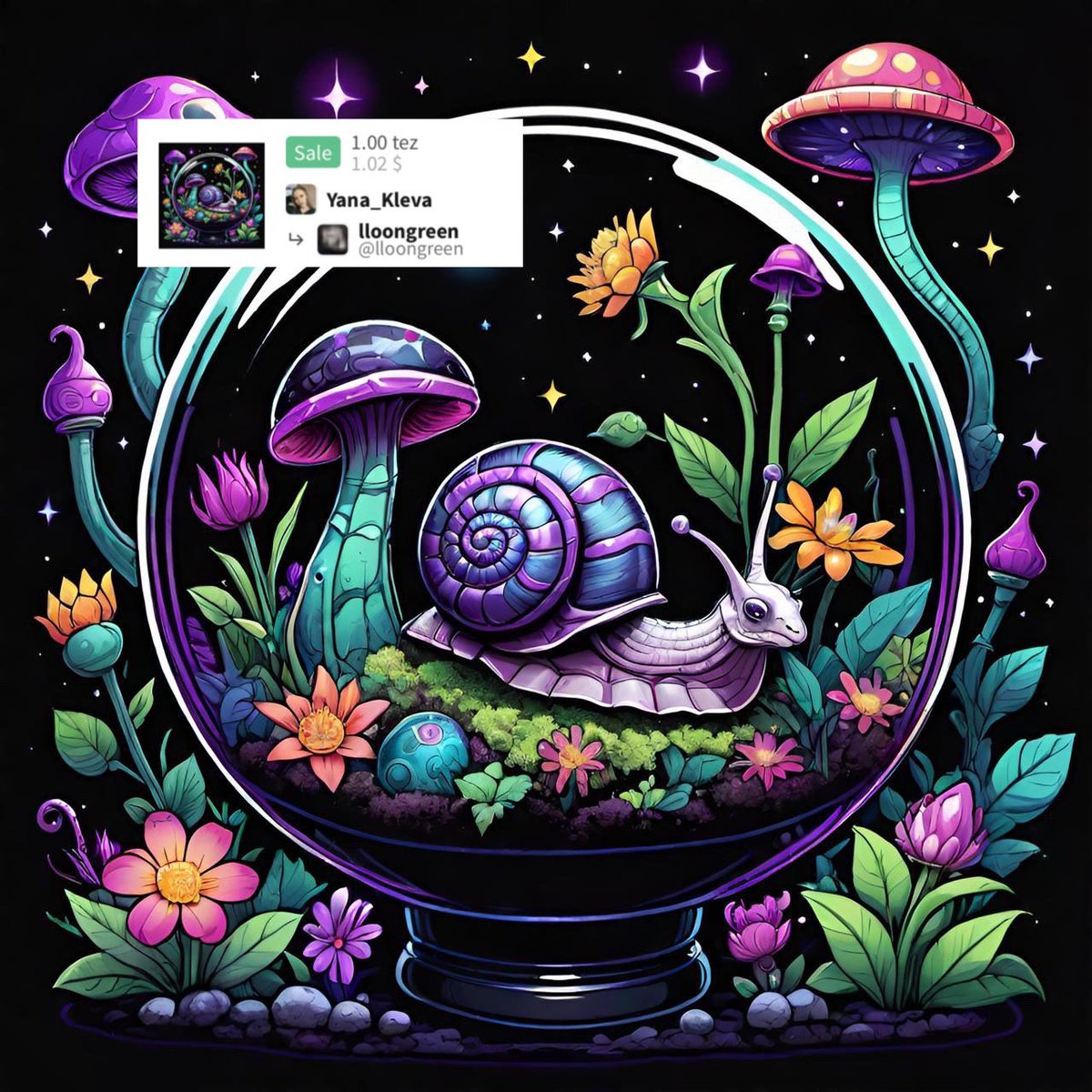 The purple snail was minted by dear @lloongreenn 🥳💫
Thank you for your love for the 'Magical space' collection 💘💘💘
Hugs 🤗 

#TezosArts #tezoscommunity #tezoscollector