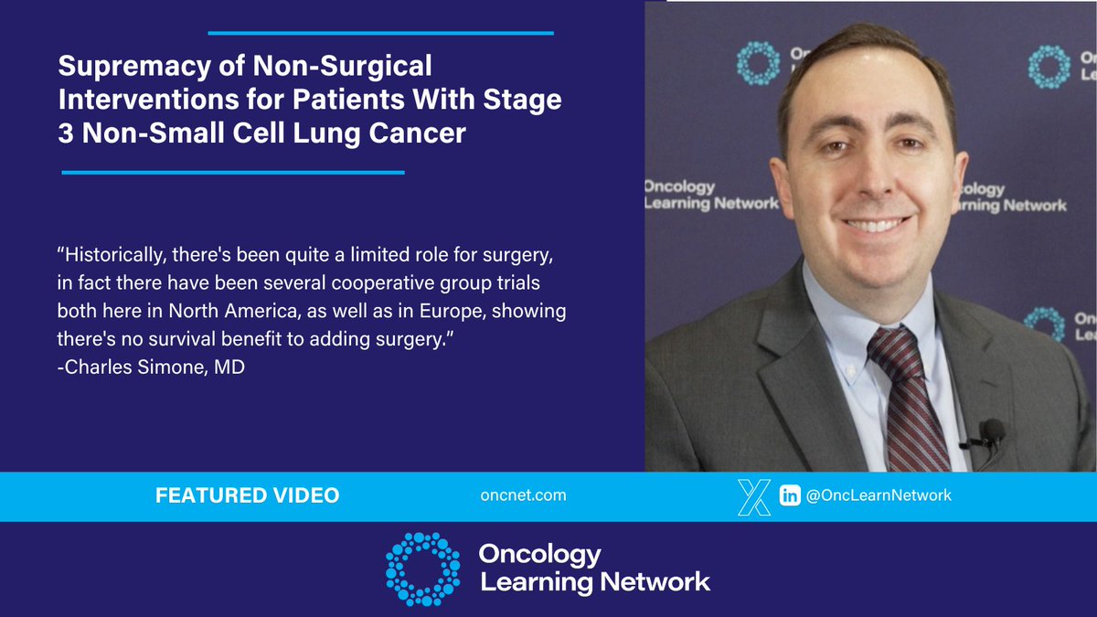 At #GDULC Charles Simone, MD, argued that surgical approaches have a limited role in the treatment of patients with stage 3 NSCLC. Learn more: hmpgloballearningnetwork.com/site/onc/confe… #medtwitter #onctwitter