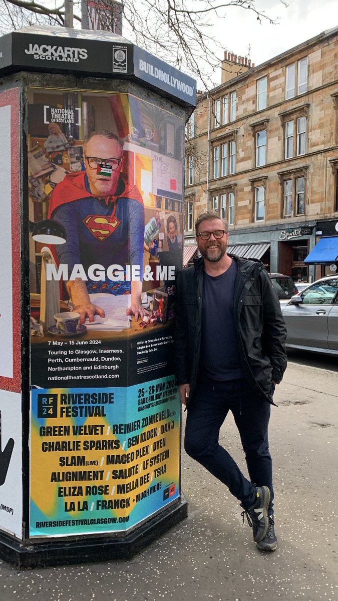 Now here’s a thing! Cannae believe it! My first sighting of a poster for Maggie & Me. I’m now sitting on a wall and happy teary. Thank you @NTSonline and the kind person who captured this moment. ❤️