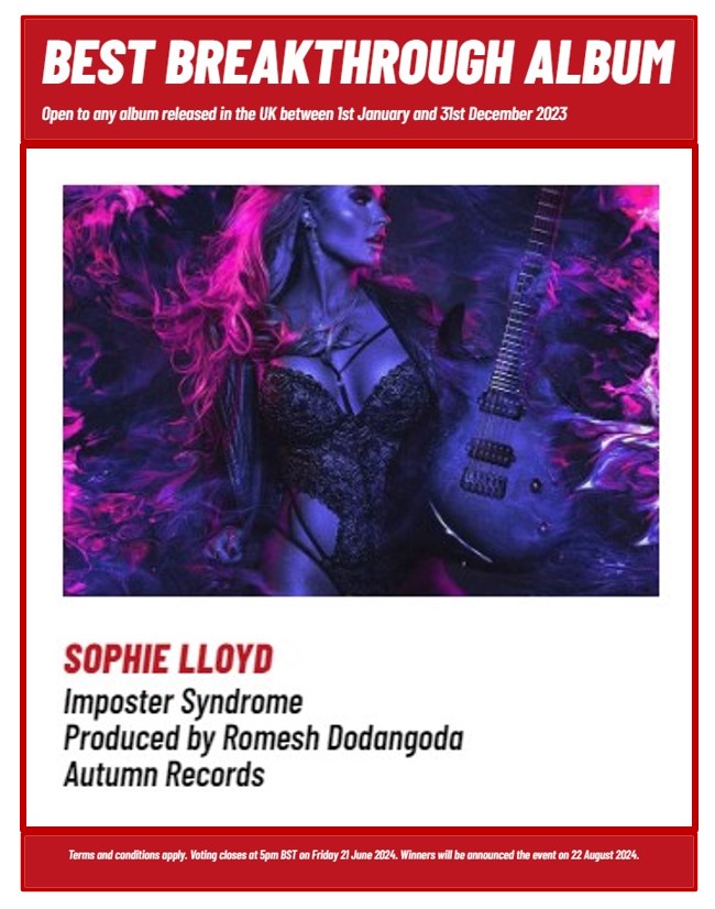 🎸🎸🎸<<< VOTE #SophieLloyd >>>🎸🎸🎸
#ImposterSyndrome #BestBreakthroughAlbum
<<<<<<<< 2024 @heavymusicawds >>>>>>>>
vote.heavymusicawards.com