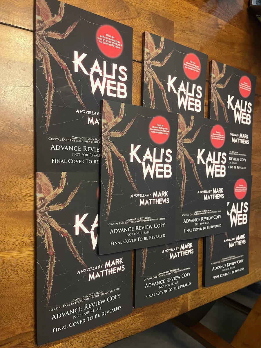 Check it out. Advance review copies of KALI’S WEB. Coming in 2025 from Torrid Waters, an imprint of ⁦⁦@crystallakepub⁩ I’ll have them at ⁦@StokerCon⁩. Half are accounted for, but a few are not (*nudge, hint)