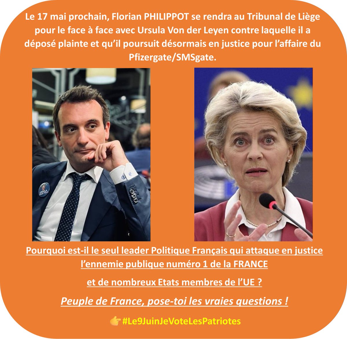 ✊CE SERA LE 17 MAI PROCHAIN !✊
🚨Peuple de FRANCE, rejoins le combat de tes défenseurs ! ✊
👉#LEuropeÇaSuffit
👉#Le9JuinJeVoteLesPatriotes🇫🇷