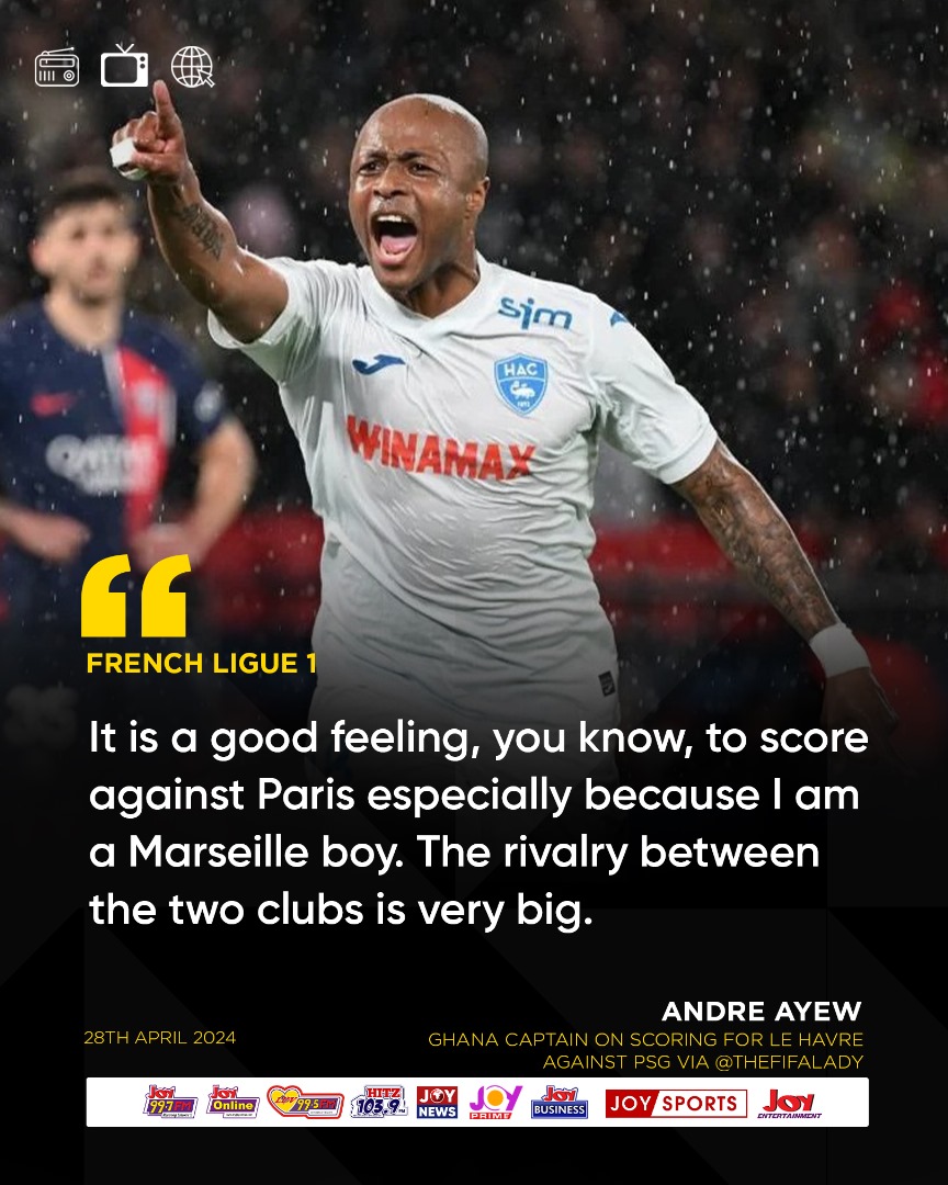 It's a good feeling to score against Paris especially because I'm a Marseille boy - Andre Ayew. #JoyNews
