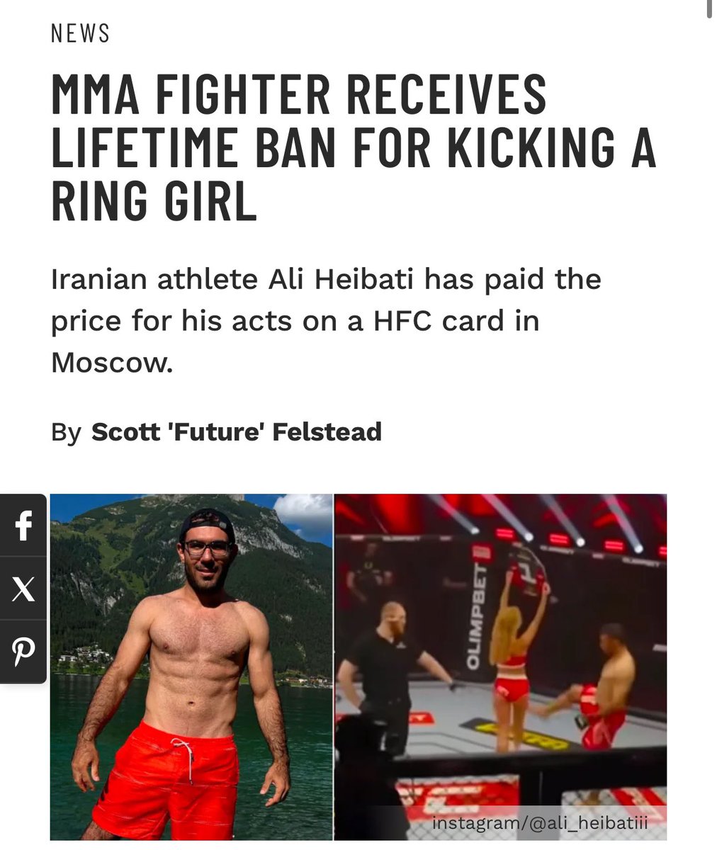 MMA FIGHTER RECEIVES LIFETIME BAN FOR KICKING A RING GIRL Iranian athlete Ali Heibati has paid the price for his acts on a HFC card in Moscow. By Scott 'Future' Felstead Read Article: muscleandfitness.com @muscleandfitness @muscleandfitnesshers @seeneverywhere…