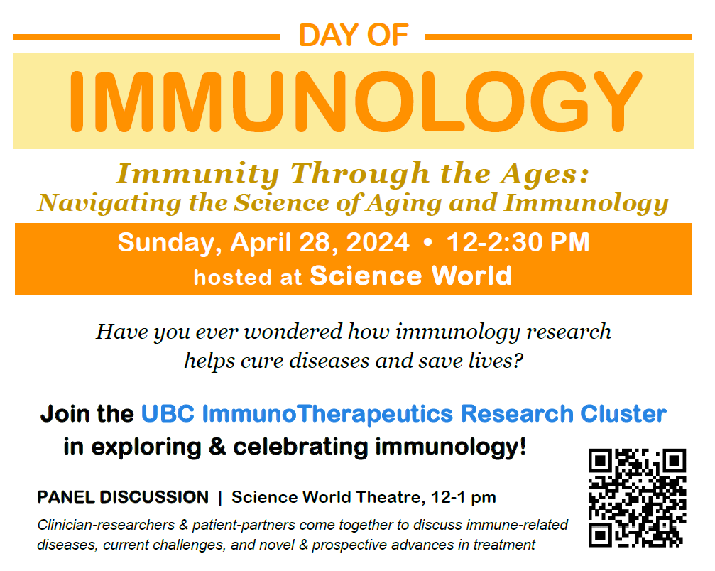 TODAY !!  🥳Come in from the rain and get to know your immune better.   #DayofImmunology Presented by ImmunoT.ca at 🍁Science World 🍁in Vancouver