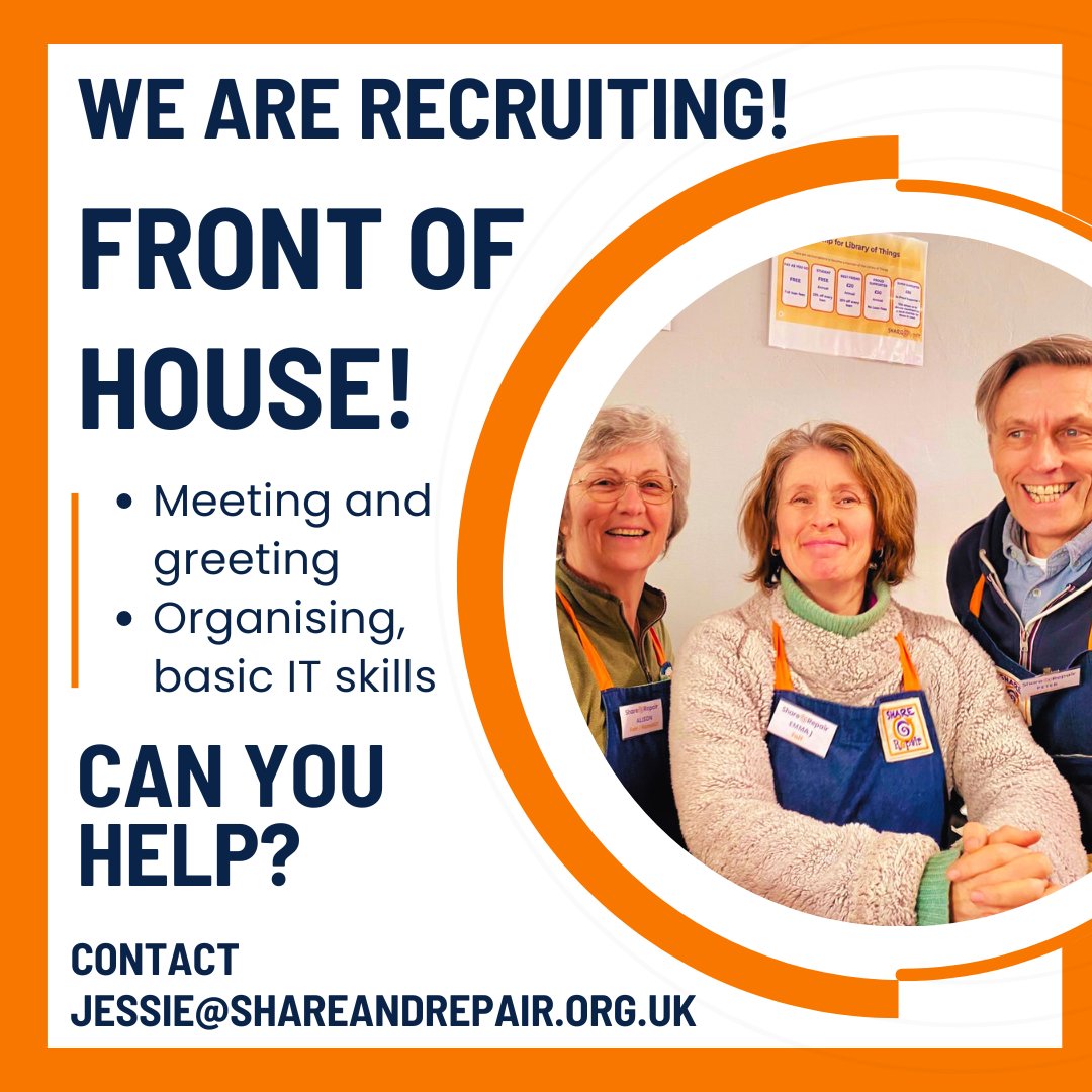 We're looking forward to a busy summer in the shop on George Street and are looking for front of house volunteers to help out! If you're interested please get in touch with our Volunteer Coordinator Jessie at jessie@shareandrepair.org.uk!