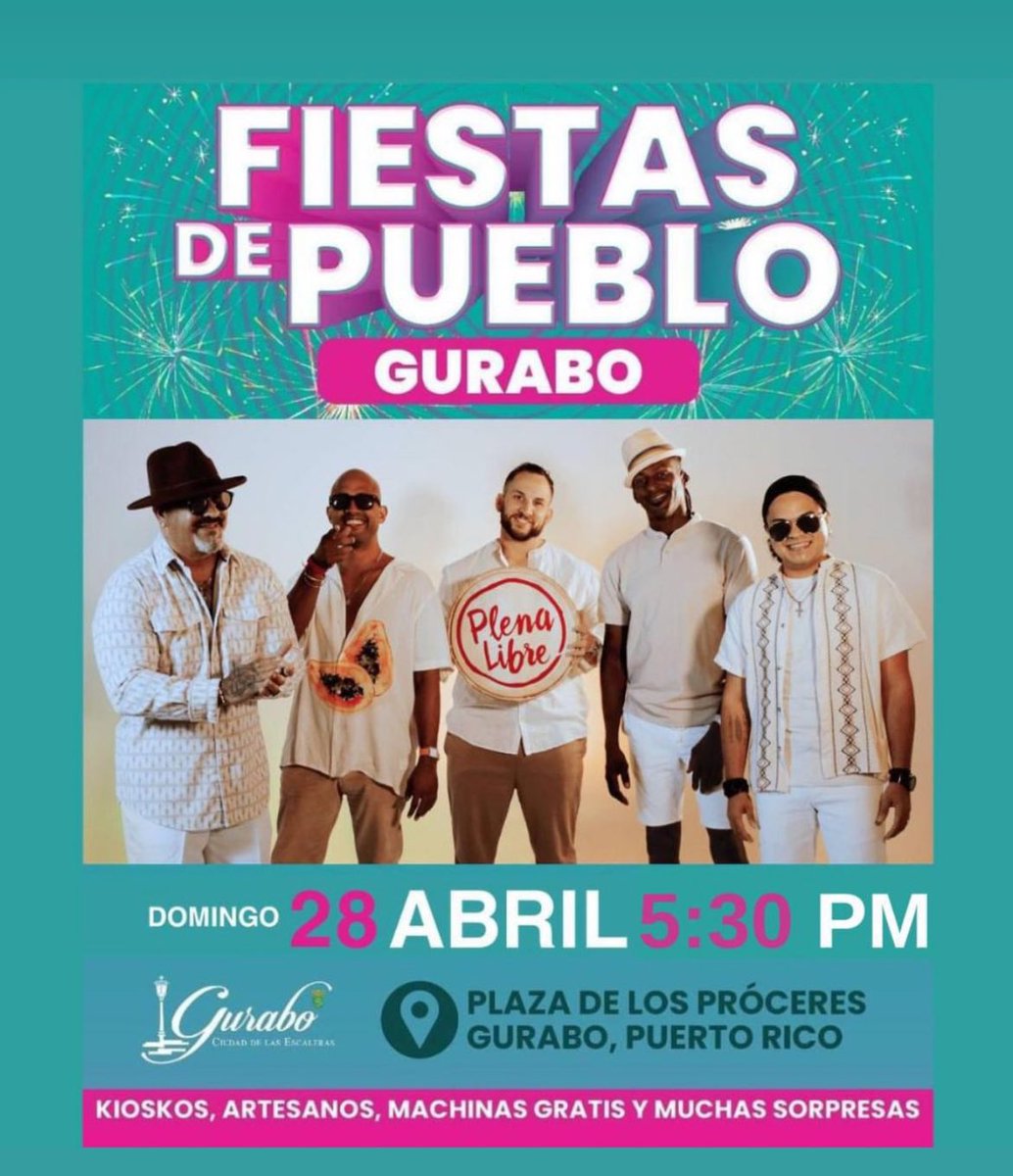 Aries Comunicaciones (@ariescompr) on Twitter photo ¡Esto es hoy! No te pierdas la música y el sabor de Plena Libre en Gurabo. 5:30 p.m. #PlenaLibre #cultura <a href="/PlenaLibre/">Gary Nuñez / Plena Libre</a> ¡Esto es hoy! No te pierdas la música y el sabor de Plena Libre en Gurabo. 5:30 p.m. #PlenaLibre #cultura <a href="/PlenaLibre/">Gary Nuñez / Plena Libre</a>