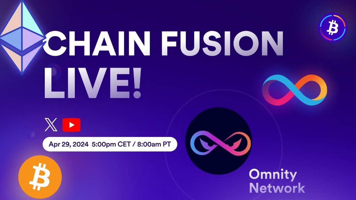 Catch CHAIN FUSION LIVE with @OmnityNetwork, tomorrow at 5:00 pm CET Omnity Network is paving the way towards a multichain future Discover how they're enabling interoperability for #Bitcoin's #Runes tokens, powered by #ICP Livestream here: youtube.com/watch?v=8T0sSn…