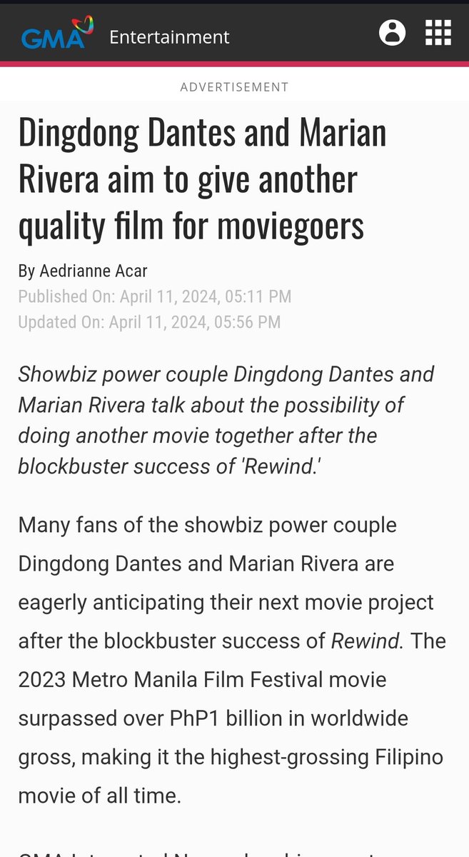 According to this news article, 1 billion na pala ang gross ng Rewind. Wala po bang pa official announcement dyan mga beh @StarCinema @dingdongdantes @taylorswift13