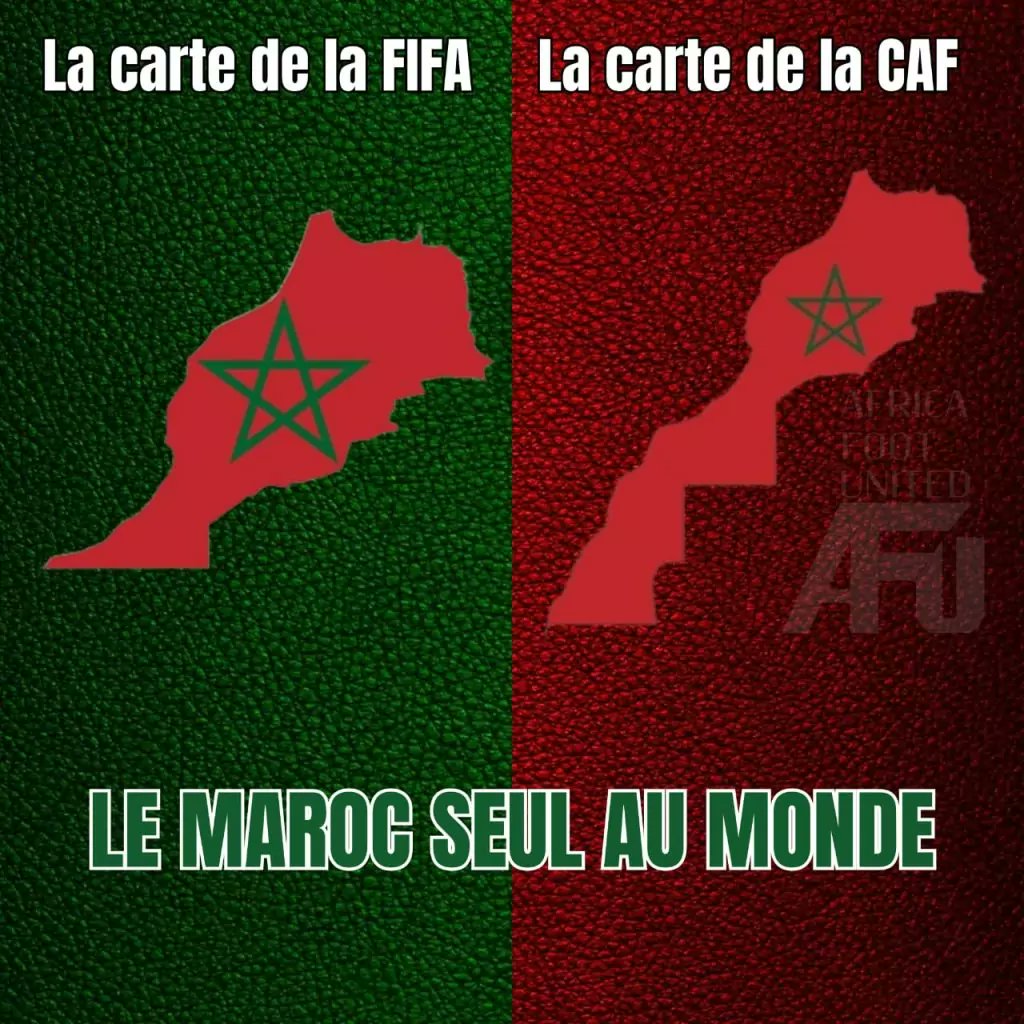 🔴| موقع @africafootutd الرياضي، ينتصر للشعب الصحراوي، و يضع النقاط على الحروف: 📌 المغرب هو البلد الوحيد الذي يمتلك خريطتين، إحداهما لدى #الفيفا و الأخرى عند #الكاف. 📌 المغرب يحتل الصحراء الغربية، و #الكاف ستدفع ثمن تجاوزاتها نظم اللعبة و قوانينها. 🔻🔻 africafootunited.com/carte-geograph…