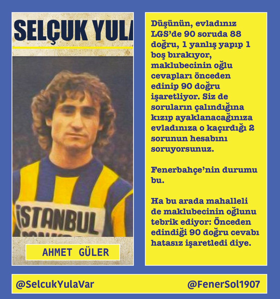 FENERBAHÇE’NİN DURUMU BU Bir sezonun daha sonuna yaklaştık ve yine yanlış yerlere bakıyoruz. Bu sezon İsmail Kartal’ın (ort. 2,62 puan) başarısız olduğunu iddia veya ima eden kişi gs’nin kayırıldığına/itildiğine gerçekten inanmıyor demektir. İsmail Hoca’nın başarısız olduğunu…