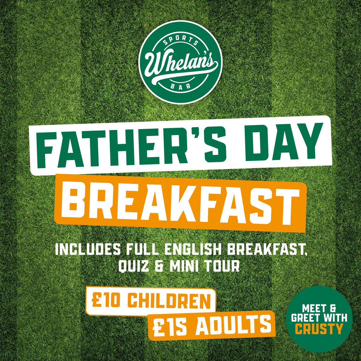 Father’s Day is coming up! Spend time with dad in Whelan’s 💚 Includes a full English, mini stadium tour and quiz 🙌 Not to mention live sports across all our screens! 📅 16th June ⏰ 10am - 12pm 📍 Whelan’s Sports Bar £15 adults | £10 kids Book today! bit.ly/FathersDayWhel…