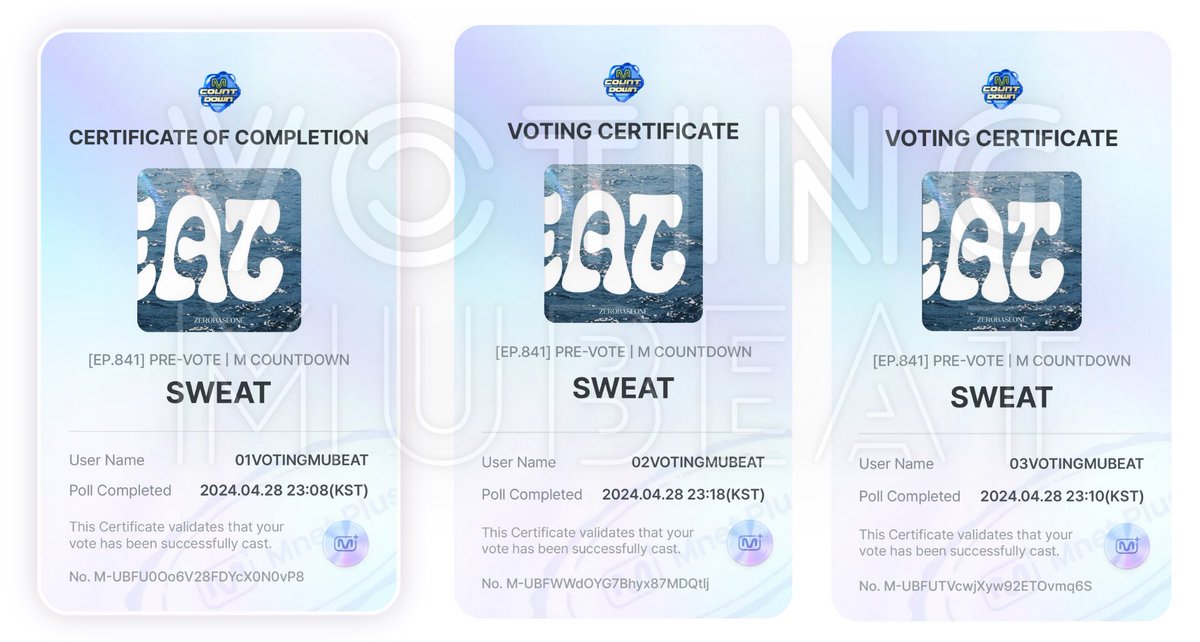 The Winner Of 'PRE VOTE M COUNTDOWN [Ep. 841]' Giveaway 🏆 3 votes have been casted for ‘#ZEROBAESONE – SWEAT’ Congrats and thank you everyone who participated 🥰 #NatsProofGA🇮🇩