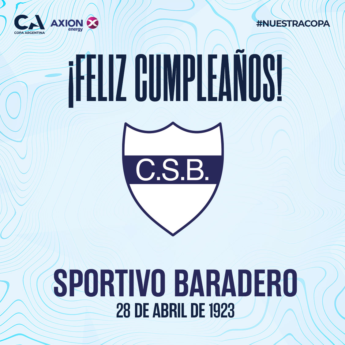 ¡Saludamos a #SportivoBaradero por sus 1️⃣0️⃣1️⃣ años de vida! 🥳🌟 #CopaArgentinaAXIONenergy 🏆🇦🇷 #NuestraCopa 🙌