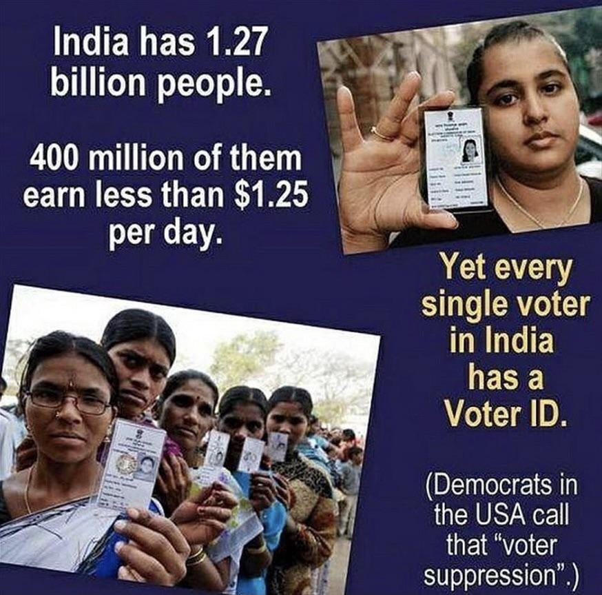 @EndWokeness India has 1.27 billion people & VOTER ID!