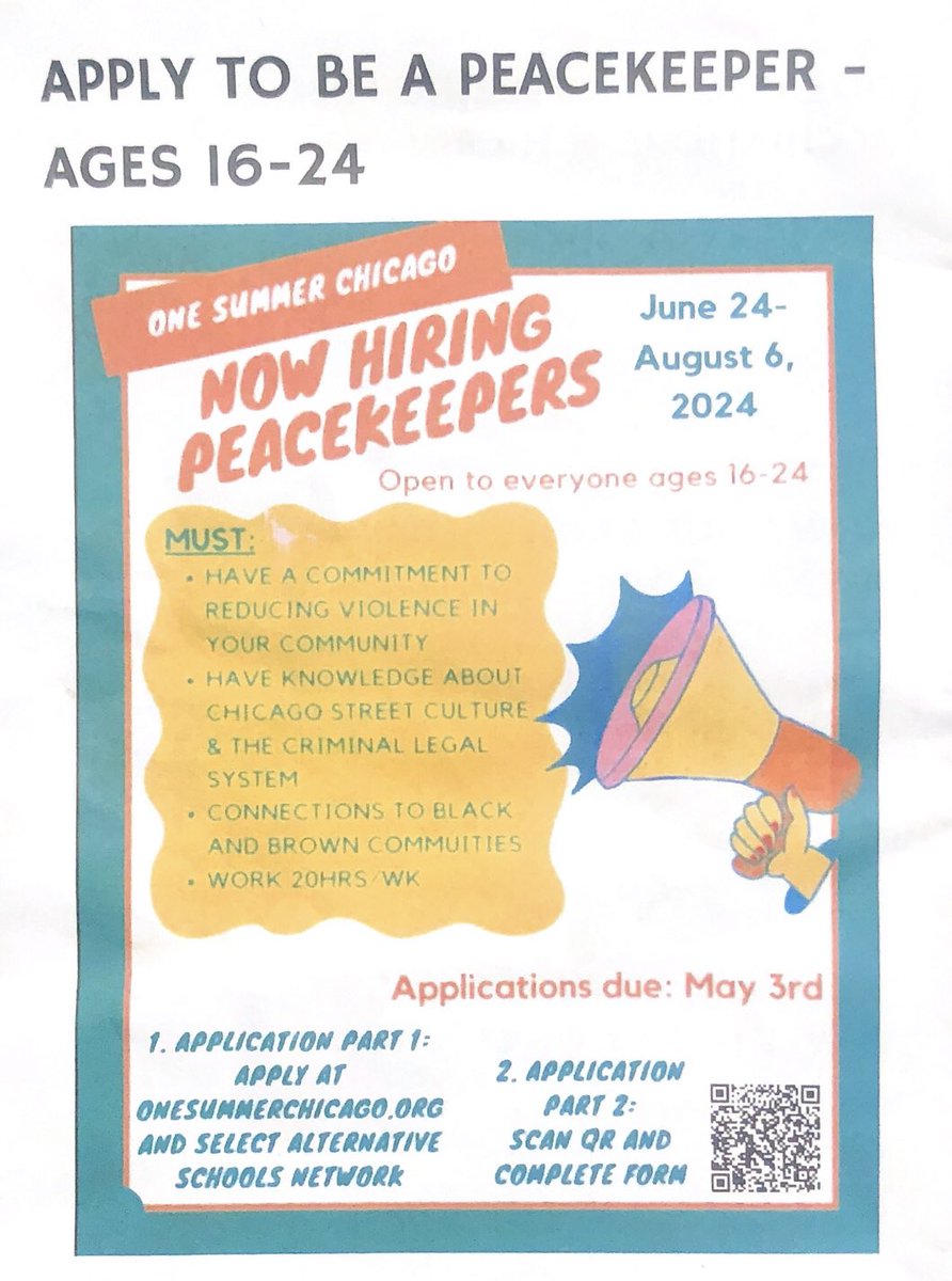 A job opportunity for 16-24 year olds in Chicago. 

docs.google.com/forms/d/e/1FAI…

#chicago #chicagojobs #peacekeeper #makeachange