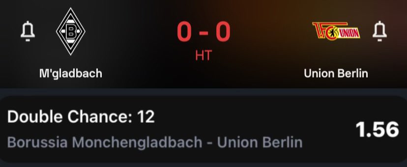 Lie bet 🚨

Germany 🇩🇪 Bundesliga 

Double chance 12
@Bundesliga_EN @BILD_MGladbach