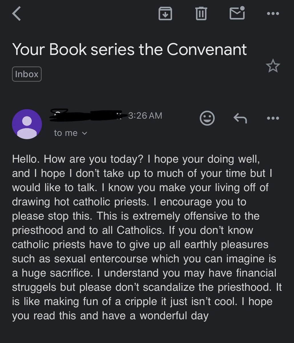 you’re right I only sexualize priests because I have financial struggles! if you buy 50,000 copies of my graphic novel I will stop!
