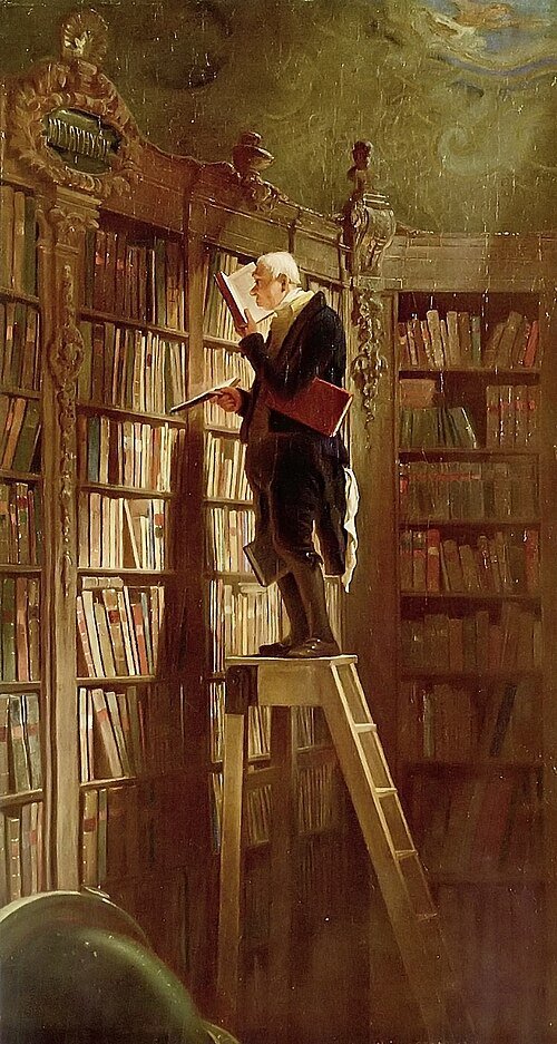 'Mól książkowy' (Der Bücherwurm), malował Carl Spitzweg, 1850