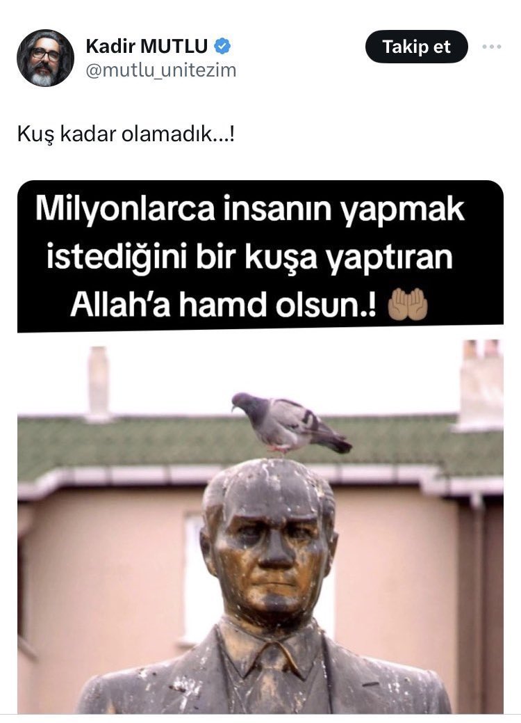 5816 sayı, 25 Temmuz 1951 tarihli ATATÜRK Aleyhine İşlenen Suçlar Hakkında Kanun maddeleri: Madde 1- Atatürk'ün hatırasına alenen hakaret eden veya söven kimse bir yıldan üç yıla kadar hapis cezası ile cezalandırılır. @adalet_bakanlik @yilmaztunc #KadirMutluTutuklansın