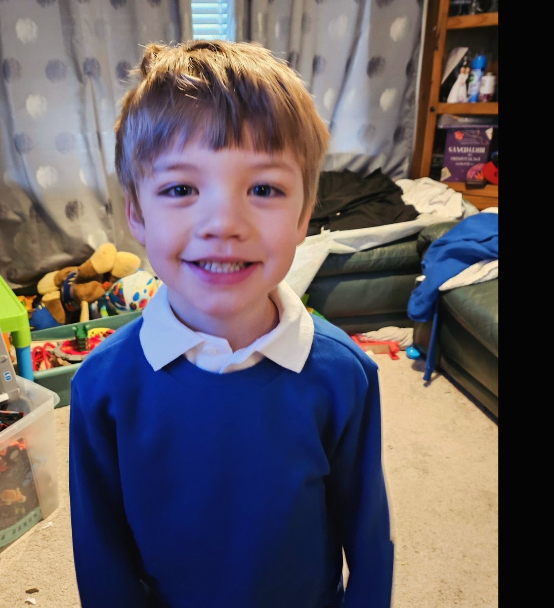 He looks so much older, trying on his primary school uniform. He has to wear 6 to 7 clothes because he is a lanky bugger.

#tallson #primaryschool #uniform #reception2024