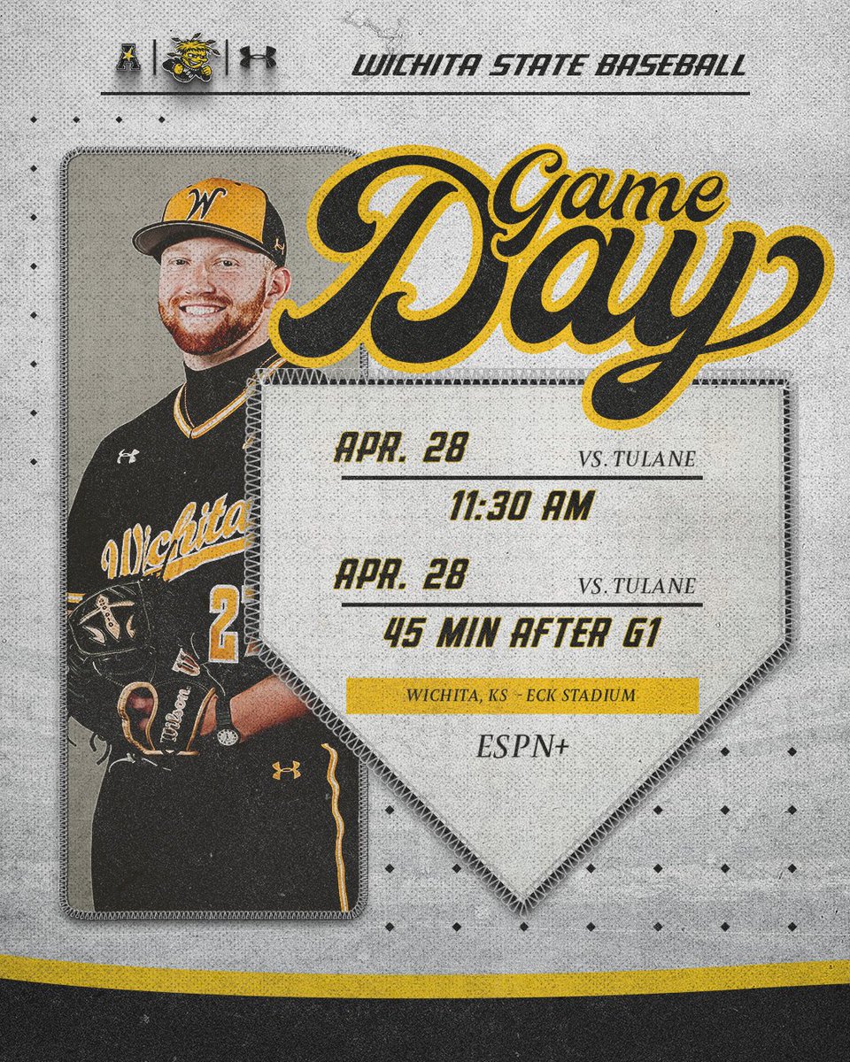 A double-dose of baseball at Eck! 🆚 Tulane 🕦 11:30 am (game two 45 minutes after) 🔗 linktr.ee/goshockersbsb