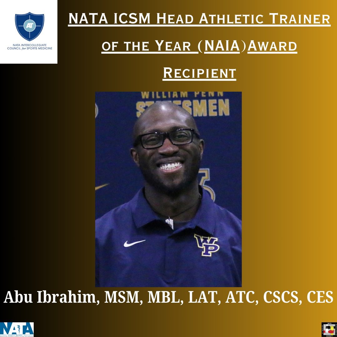 Each year the Intercollegiate Council for Sports Medicine recognizes one individual for exceptional performance as a head athletic trainer in each of the following collegiate divisions: NCAA D1, NCAA D2, NCAA D3, NAIA, Two Year Institution and Club/Intramural/Recreational Sports.