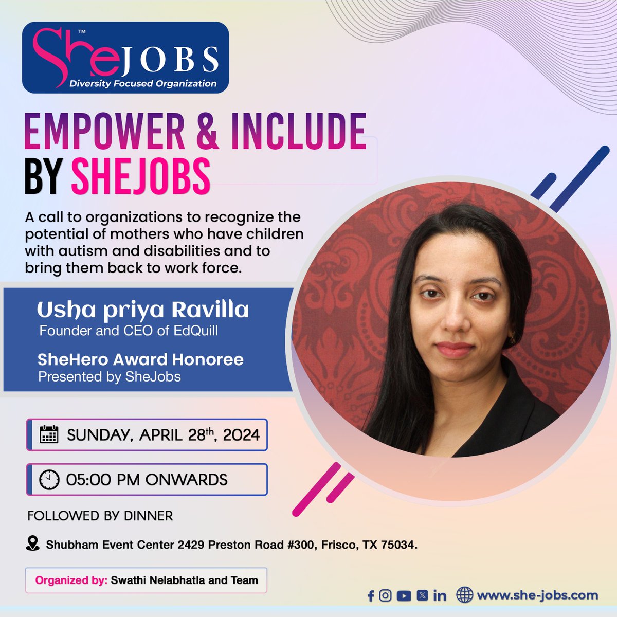 Empowerment begins with recognition ⭐ 

Ushapriya Ravilla, Founder and CEO of Edquill, is being honored with the SheHero Award at our 'Empower and Include' event for her unwavering commitment to revolutionize the learning experience for neurodiversity children.

Having left her…