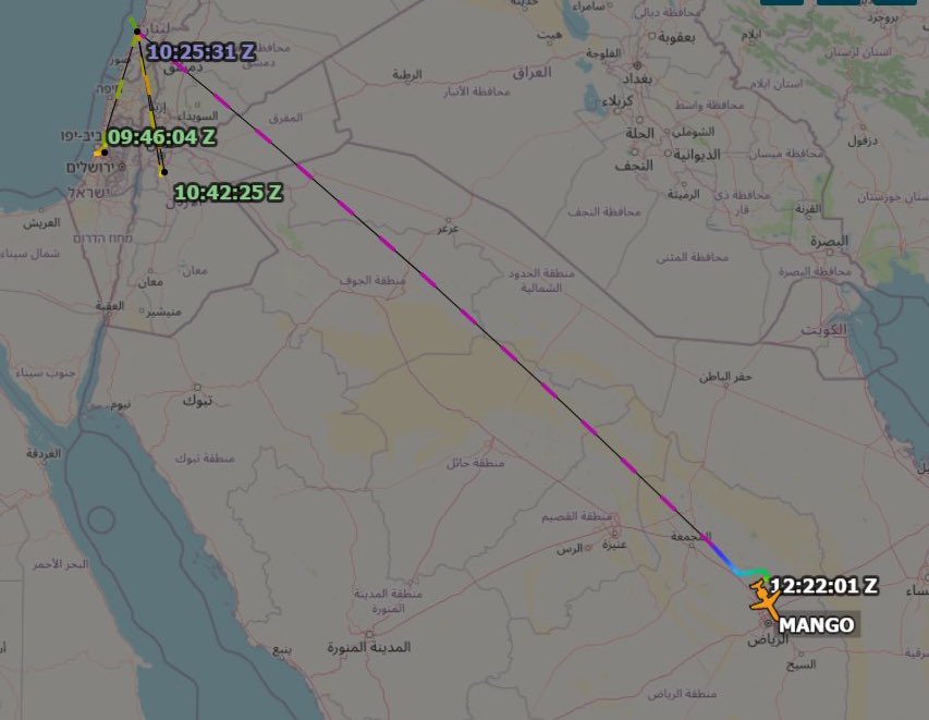 RIYADH THE KINGDOM OF SAUDI ARABIA A delegation from the security and external intelligence wing #Mossad, of the occupation entity #Israel, landed via a clandestine, privately-held aircraft with flight data blocks, in #SaudiArabia. The flight routes for the aircraft found and