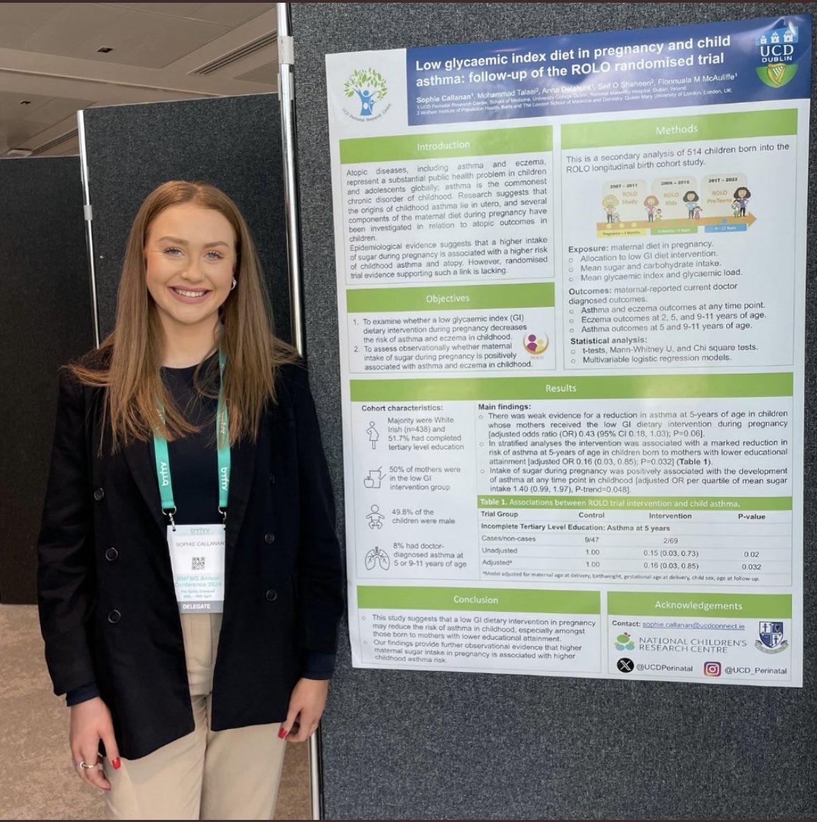 Sugar intake in #pregnancy associates with risk of childhood asthma ⁦@NCRC⁩ ⁦@sophie_callanan⁩ from #ROLOStudy ⁦@UCDPerinatal⁩ ⁦@_TheNMH⁩ ⁦@ucddublin⁩