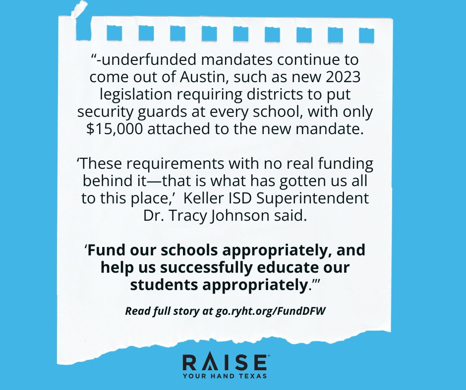 Texas public schools have had to adjust their tight budgets as new legislation requires updates to school grounds while providing little funding to support the changes. Read the full article at go.ryht.org/FundDFW
