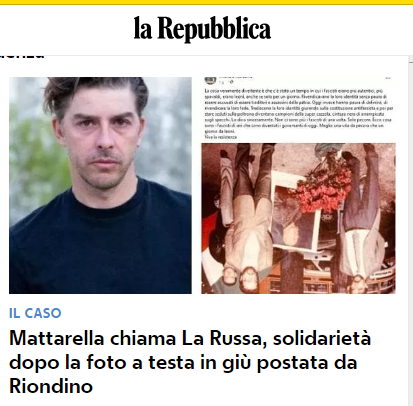 Mattarella chiama La Russa, solidarietà dopo la foto a testa in giù postata da Riondino.

Aridatece Pertini...