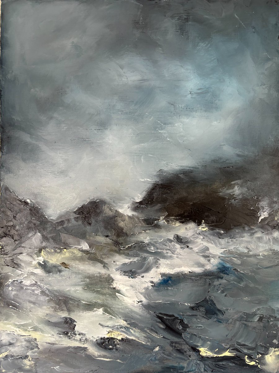 Work in progress update: Having a break and a think about it now 🤔. Oil on linen, 60 x 80cm. #WIP #process #wildwater #seascape #oilpainting #artistontwitter