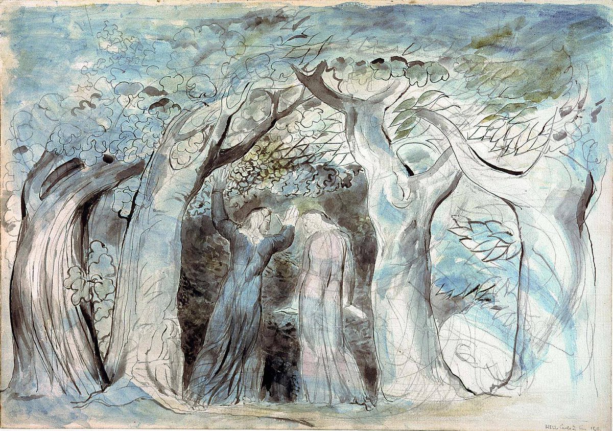 William Blake (1757-1827)
 - Dante et Virgile pénétrant dans la forêt
    Illustration de la « Divine Comédie » de Dante (Inferno 
    II, 131-43) (1824-27)