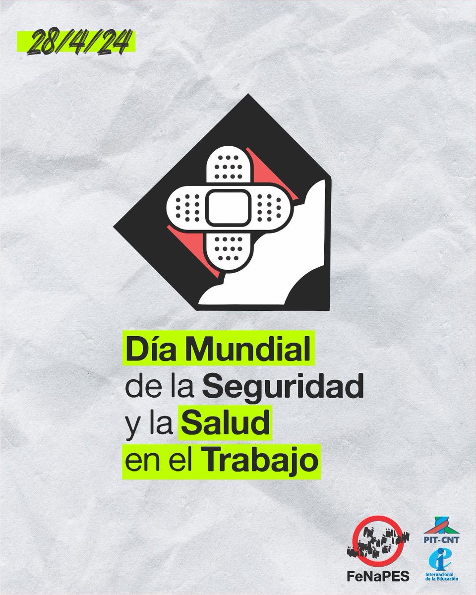 28.04.24
Día Mundial de la Seguridad y la Salud en el Trabajo. 

📢La salud no se vende ni se delega, se defiende.

#Compromiso6más1
#PorLaPública