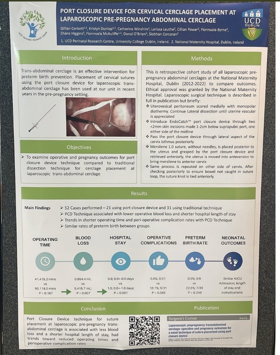 Novel port closure for lap insertion of abdominal cerclage ⁦@gill_i_amm⁩ at #BMFMS24 ⁦@_TheNMH⁩ ⁦@UCDMedicine⁩ ⁦@UCDPerinatal⁩ ⁦@ucddublin⁩