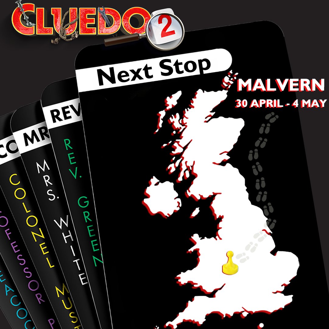 Next stop: Malvern📍⁠
Cluedo will be in the Malvern Theatre from Tuesday, 30 April to Saturday 4 May.⁠
⁠
Book your tickets now and come solve the mystery with us 🔍⁠
🎟️ cluedostageplay.com⁠
⁠
#CluedoStagePlay #Cluedo2 #EllieLeach #JasonDurr #Malvern