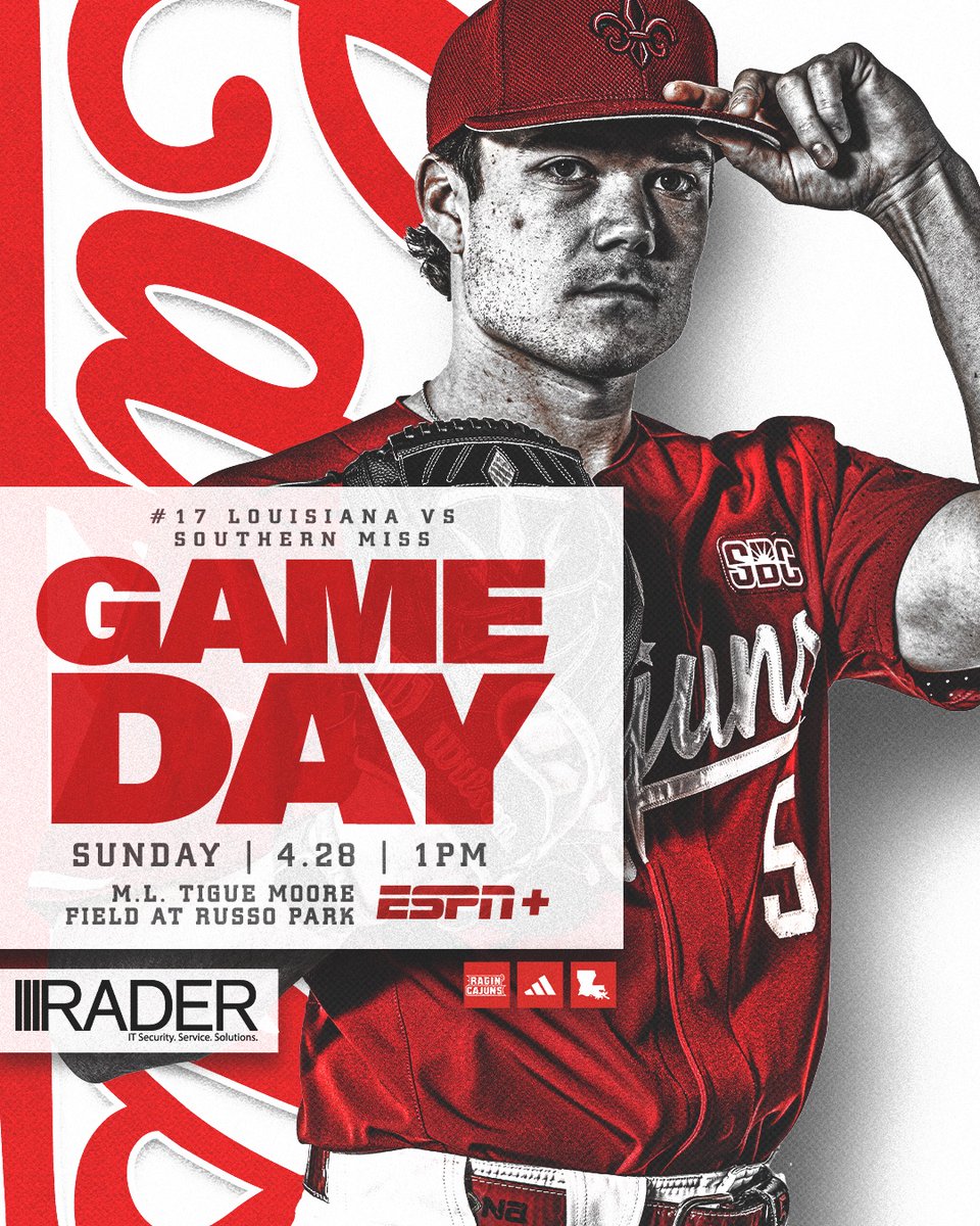 Baseball & Sunday Reds 🔴 at #TheTigue 🆚 Southern Miss 📆 4.28.24 ⏰ 1 PM 🏟️ Russo Park 📺 ESPN+ 📻 KPEL-FM 96.5 🎟️ ragncaj.co/BSBtix #GeauxCajuns | #WaterHoseBoys