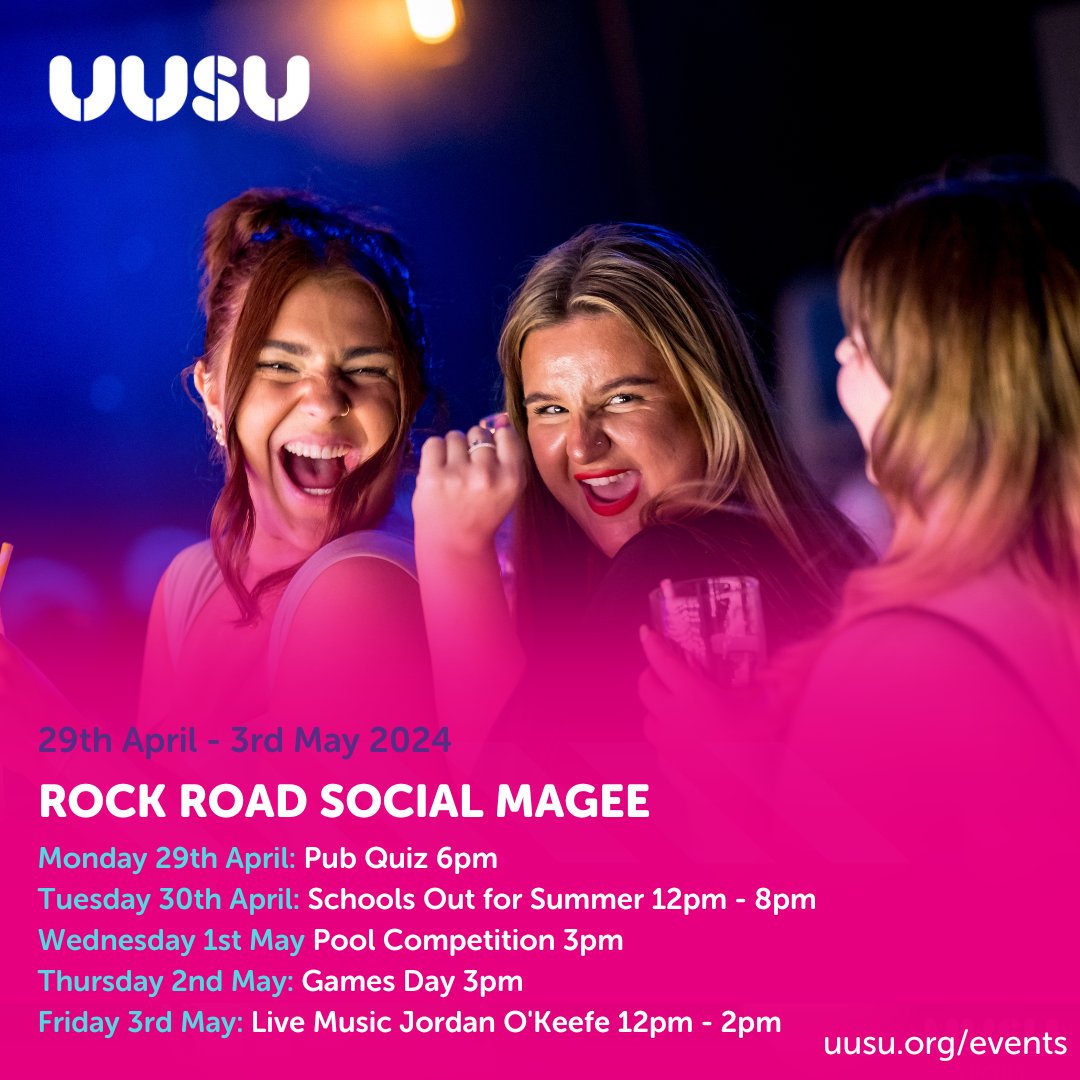 Lots of fun going on in the bars this week! We’re going out with a bang with the Schools Out for Summer parties 💥 Get the full event details here: uusu.org/events