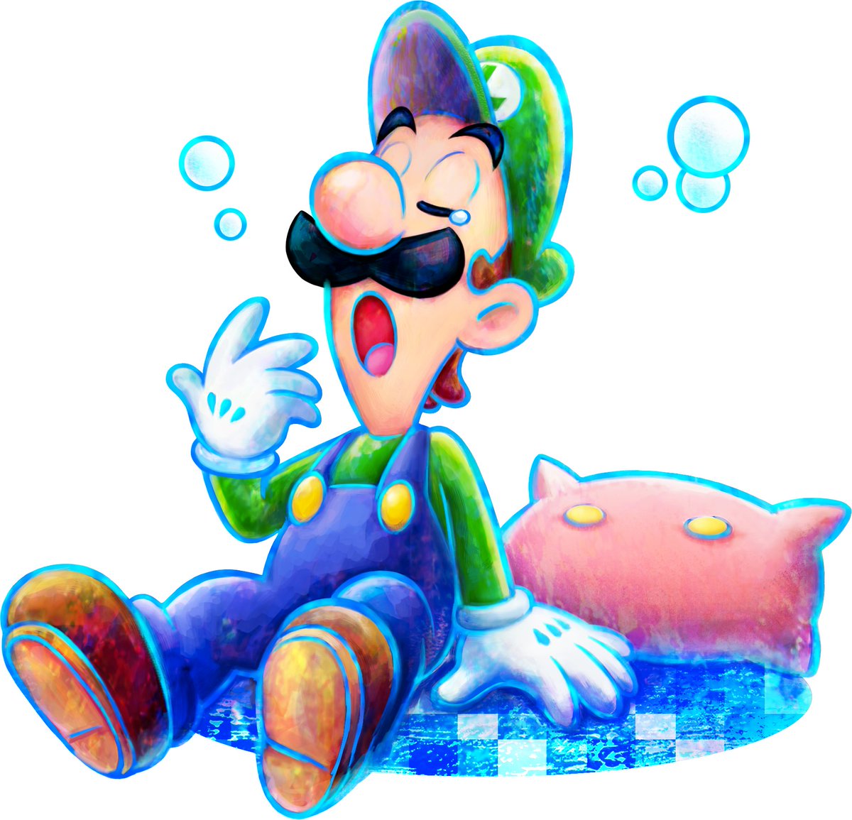 Official artwork of Luigi yawning. [ Mario & Luigi: Dream Team ]