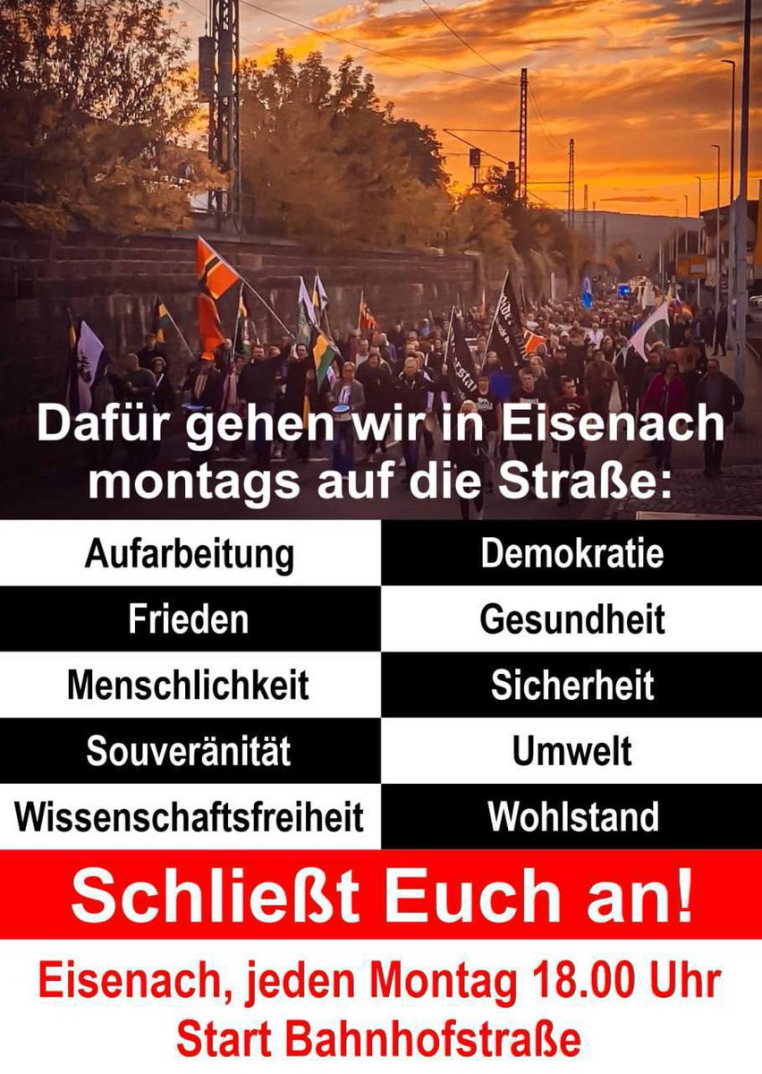 💚 Netzfund aus Eisenach

Steht auf und schließt euch an, denn es geht uns alle an! Verlasst euch nicht länger auf die leeren Versprechungen der Obrigkeiten.

JEDEN MONTAG 18 UHR AM BUSBAHNHOF IN EISENACH - PARTEILOS, UNANGEMELDET UND UNGESTEUERT.