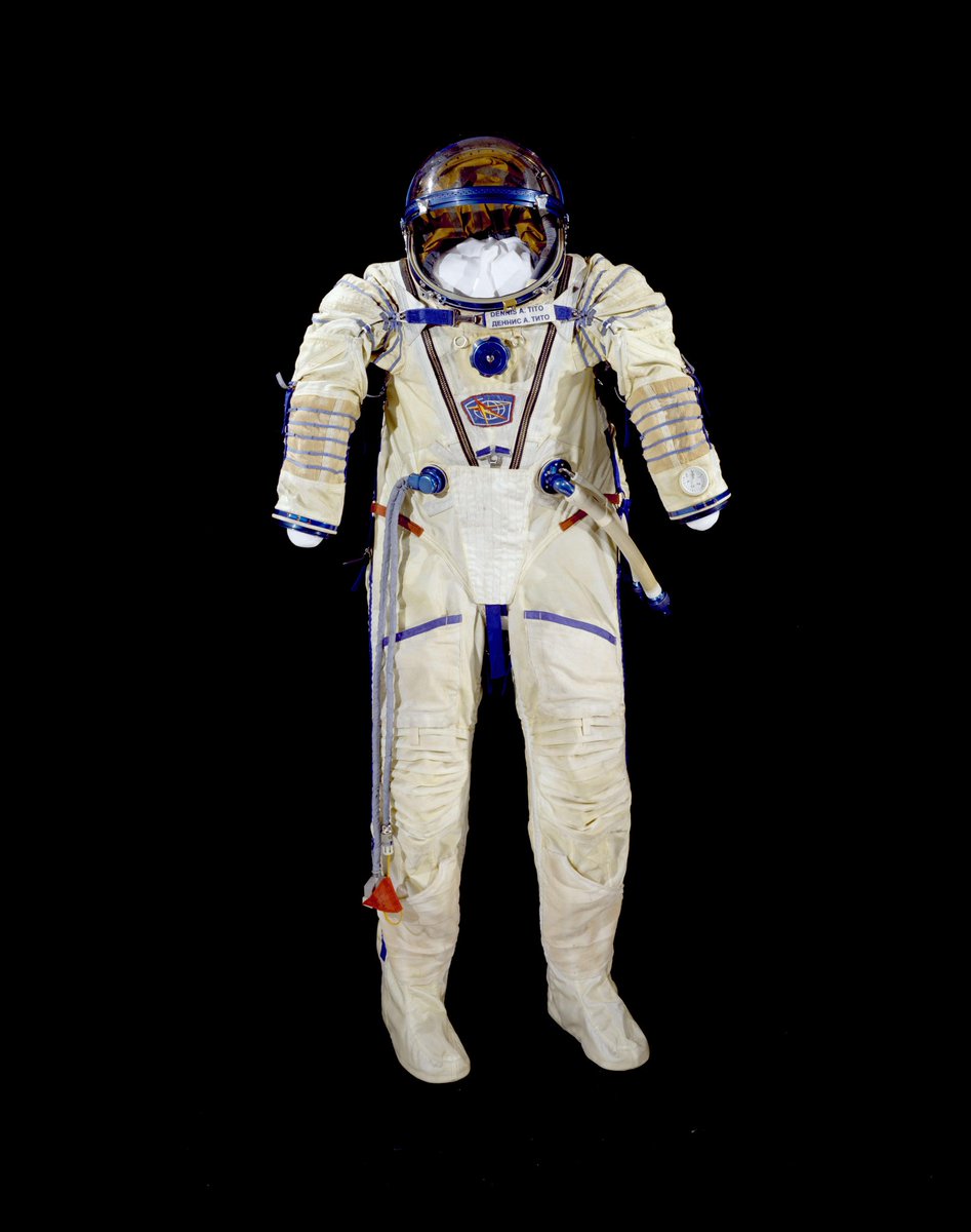 On this day in 2001, Dennis Tito became the first space tourist, launching aboard Soyuz TM-32 in this Sokol KV-2 spacesuit. Tito paid a reported $20 million for his nearly eight-day spaceflight, which included six days on the International Space Station. #AirSpacePhoto