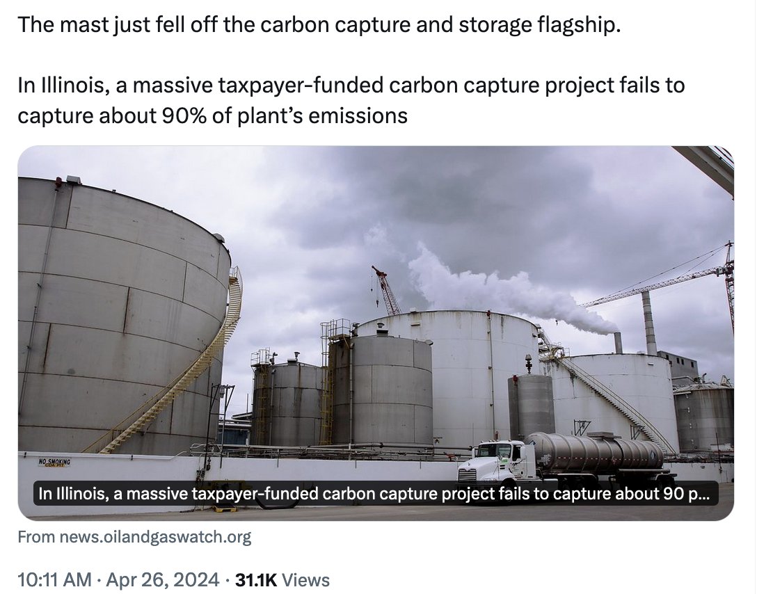 climate advocates are sharing a story about this plant's 'failure to capture 90% of emissions' what's missing? 1) EPA permits are just for~1/4 of its emissions 2) emissions high b/c there's a 335MW coal plant on site; the current CO2 capture is on the ethanol fermentation part