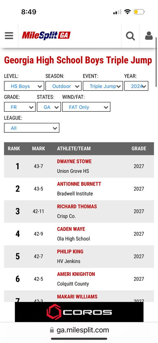 All glory to God! I am ranked #1 freshman in the state of Georgia in triple jump 🙌🏾🙌🏾

#Freshman #track #field #georgia #number1 #triplejump #AGTG