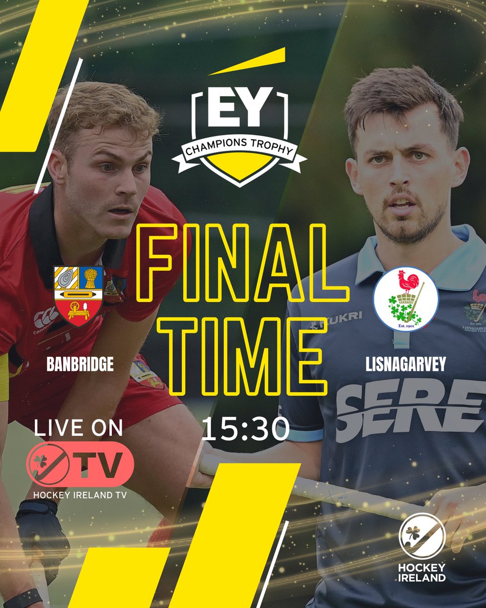 EY CHAMPIONS TROPHY
- Men’s Final -

It’s almost time for the second and last Final of the EY CHAMPIONS TROPHY!

🔴 Banbridge v Lisnagarvey 🔵

Watch Live on HITV: webca.st/248867

#EVERYGAMECOUNTS #EYCHAMPIONSTROPHY

@banbridgehc @lisnagarveyhc