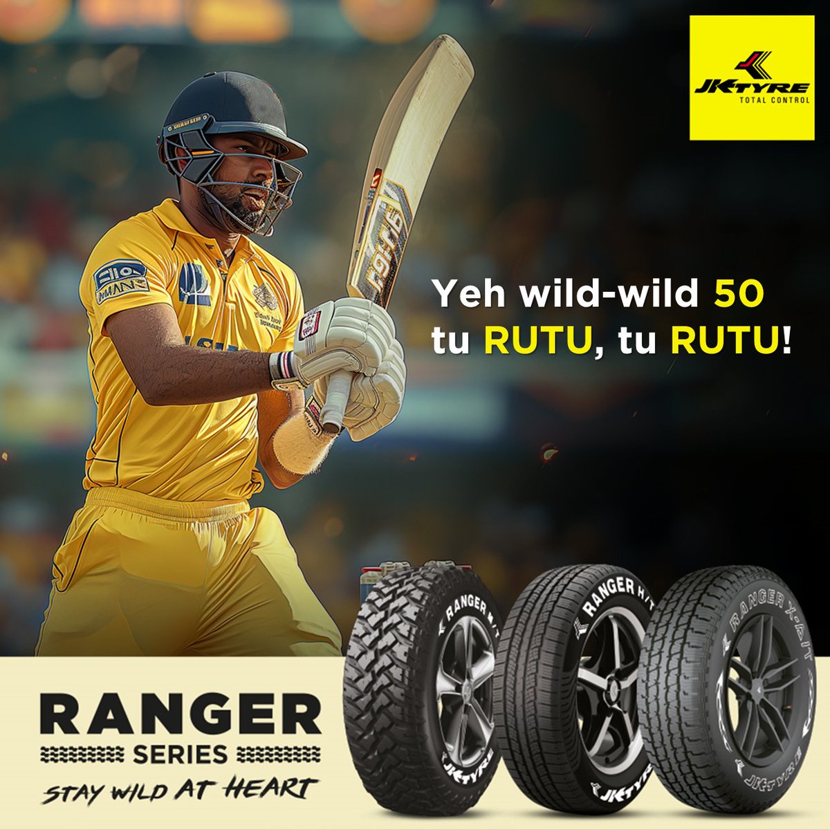 The super skipper is wildly hitting shots left, right and centre! Check out the #RangerSeries from JK Tyre, built for adventures, and multiple terrains, for those who are ‘Wild at Heart’. #JKTyre #IndianT20League #Chennai #Hyderabad